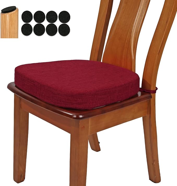BUYUE Thickened 2.5" Friendly Woven Fabric Dining Chair Cushion, U-Shape High Density Foam Comfortable Chair Pad for Kitchen, Slip Resistant Indoor Seat Cushion (1 Piece, Red) by BUYUE