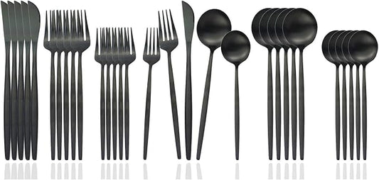JASHII Flatware Silverware Set Stainless Steel Satin Finish Cutlery Set Service for 6, 30-Piece Spoons And Forks Kitchen Utensil Set, Dishwasher Safe (Matte Black) by JASHII