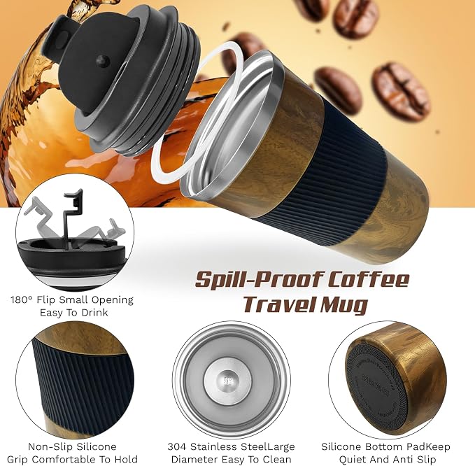 Vacuum Insulated Stainless Steel Travel Coffee Mug,Leak Proof Cup with Lid | 304 stainless steel mug with vacuum insulation, leak proof lid, silicone grip and car cup holder friendly design - Image 2