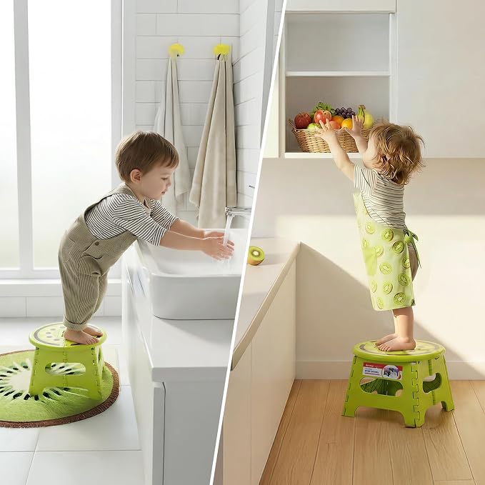 ACSTEP Folding Step Stool 9 Inch, Sturdy Collapsible Step Stool Foldable Up to 265 lbs for Kids Toddlers & Adults, Non Slip Foot Stools with Handle for Kitchen, Bathroom, Bedroom, Outdoor, Kiwi Green - Image 7