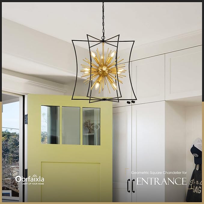 Modern 23.2" Black Gold Sputnik Chandelier for Dining Room Industrial Retro Geometric 12-Light Ceiling Pendant Light Fixture for Kitchen Island Bedroom Living Room Hallway Entryway Foyer - Image 6