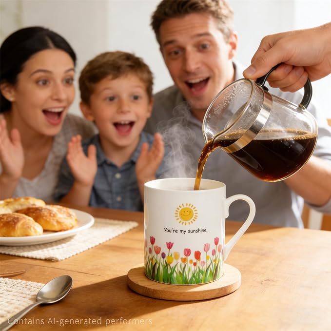 Lovfit Tulip Color Changing 12oz Ceramic Coffee Mug | Heat Sensitive You are My Sunshine Cup, Sunflower Birthday Gift for Women Friends Family, Home Office Use - Image 5
