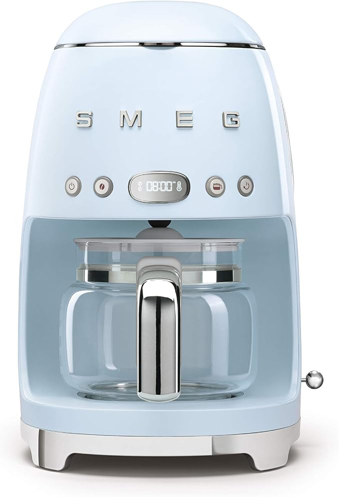 Smeg 50's Retro Style Aesthetic Drip Coffee Machine with 10 Cup Glass Carafe, Auto Start Feature, Keep Warm Plate, and Two Coffee Strength Settings (Pastel Blue) by Unknown