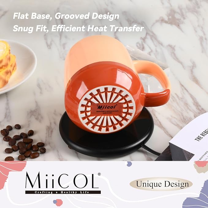 Miicol Ceramic Coffee Mug, 16 oz Large Coffee Cup, Tea Mug with Handle, Flat Bottom Mug for Men, Women, Office, Microwave and Dishwasher Safe, Multi-Color, Caramel Peach - Image 6