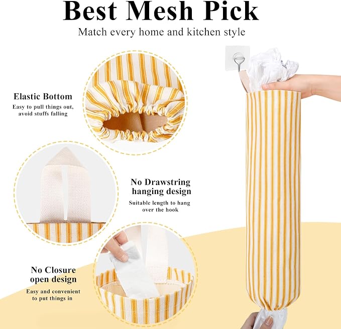 Plastic Bag Holder, Wall Mount Grocery Bag Holder, Reusable Trash Bags Organizer for Home Kitchen Pantry Decor (Yellow) - Image 2