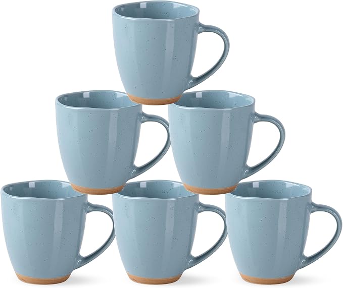 AmorArc 12oz Ceramic Coffee Mugs set of 6, Stylish Coffee Mugs with Rustic Terracotta Underside for Latte/Cappuccino/Milk/Cocoa, Dishwasher&Microwave Safe, Stone Blue by AmorArc