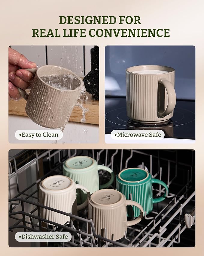 famiware Coffee Mug Set for 4, Star 12 oz Catering Mugs Cup Set with Handle for Coffee, Tea, Cocoa, Milk- Ceramic Stoneware Drinkware Set, Cinnamon Brown - Image 7