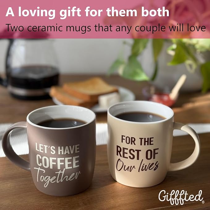 Triple Gifffted Let's Have Coffee Together Coffee Mug Set, Engagement Wedding Gifts for Couple, Bride and Groom Newlywed Bridal Shower, His and Hers, Mr and Mrs, Christmas, Valentine’s, Ceramic 13Oz - Image 2