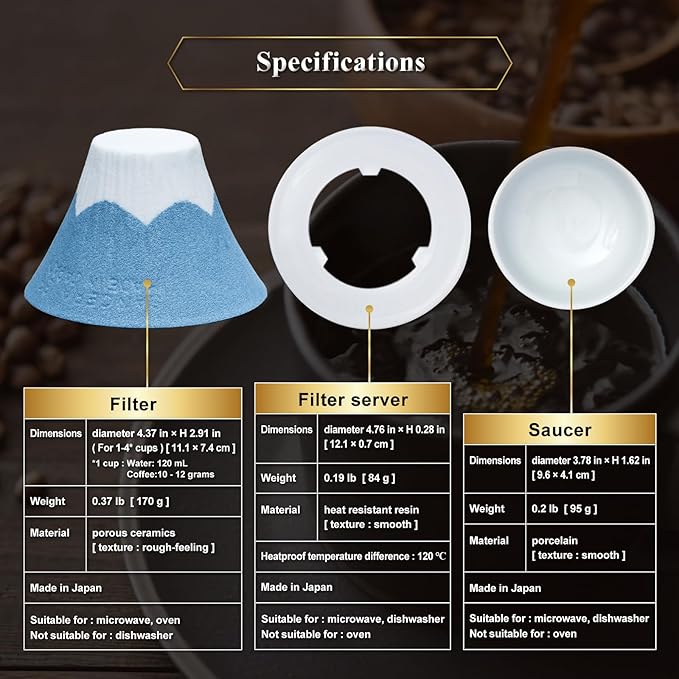 Ceramic Reusable Coffee Filter Dripper Paperless Sustinable Mt. Fuji Made in Japan (Blue)