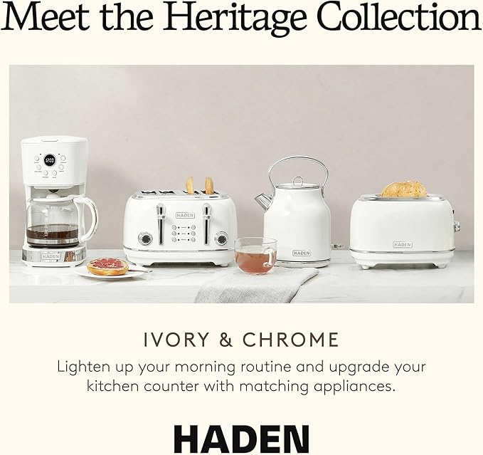 HADEN Coffee Machine, 12 Cup Programmable Drip Coffee Maker | with Auto Shut-Off Function and Reusable Washable Water Filter, Ivory & Chrome - Image 5