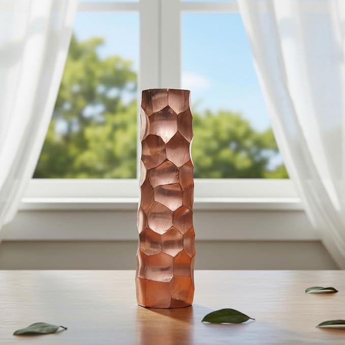 Large Decorative Modern Metal Honeycomb Design Table Flower Vase in Gold, 15-Inch Height, Stylish Contemporary Centerpiece for Dining Room, Living Room - Image 3