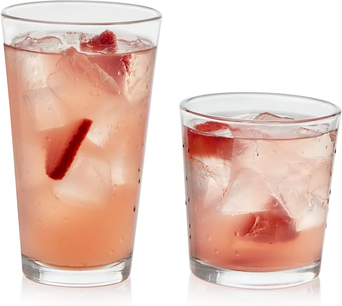 Libbey Flare Rocks, Glass Tumbler Set, Stylish Lead-Free Drinking Glasses Set of 16, Dishwasher-Safe Glass Cups Set for Daily Use and Parties by Libbey