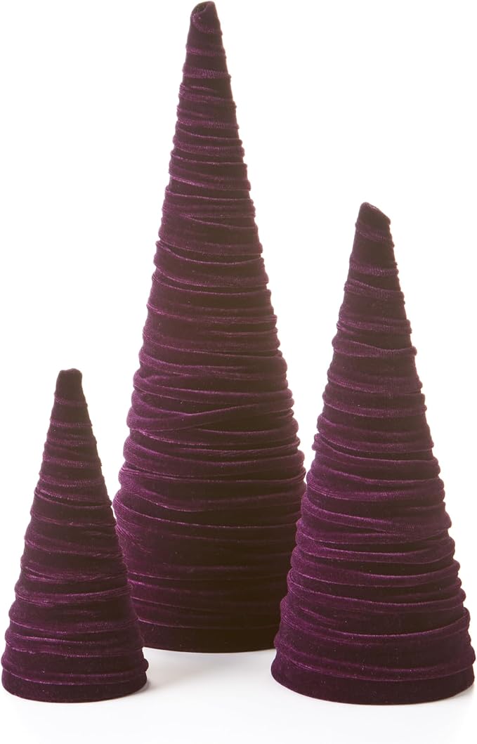 Your Heart's Content Velvet Trees Set of 3 Plum, Elegant Minimalist Mantel, Winter Wedding Centerpiece, Valentine Tree Tablescape, Purple Accent, Handcrafted Gift for (Plum) by YourHeartsContent