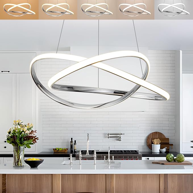 Modern LED Chandelier for Dining Room Pendant Light Fixture 40W | 5CCT/2700K-5000K,Dimmable,For Bedroom,Living Room,Dining Room,Kitchen,Kids Nursery,Home Office by AJBVP5CCTLEDLighting