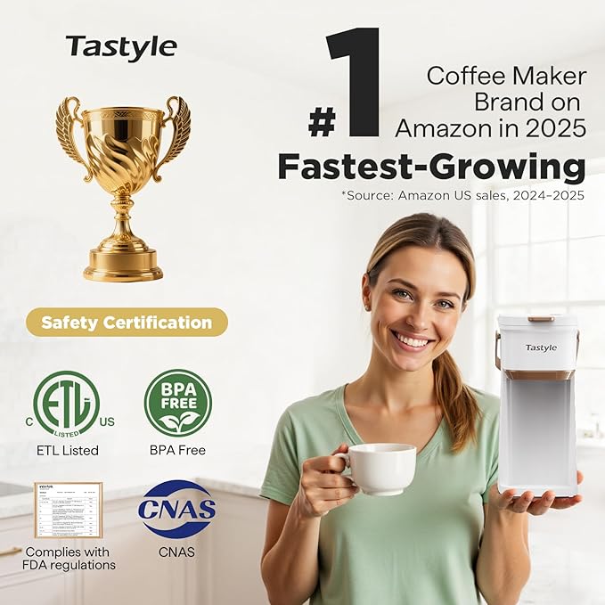 Tastyle Mini Single Serve Coffee Maker for K Cups and Grounds with Handle | for Travel, Camping, Office, RV and Dorm, Portable Handle,120V, 6 to 12 Oz Brew Size, BPA Free, K302, White and Brown - Image 3