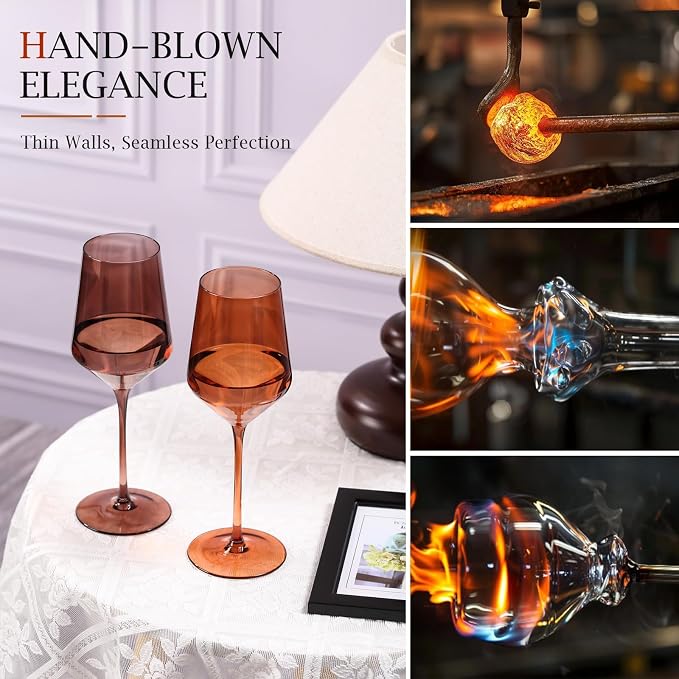 comfit Venus Wine Glasses Set of 6-14oz [Hand-Blown] Maillard-Inspired Amber & Espresso Stemware, Brown Crystal Wine Glasses, Birthday Wedding Housewarming Valentine's Day Gifts - Image 4