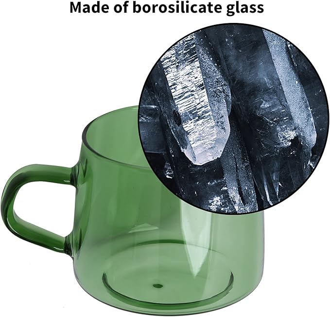 2PCS Glass Coffee Mugs, 350ml Clear Glass Mug with Handle Heat Resistant Tea Mugs High Borosilicate Glass Mug for Tea Beverages (Green)