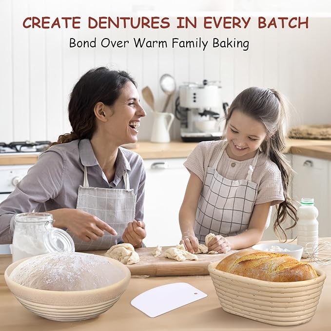 Sourdough Starter Kit, 9" Round & 10" Oval Sourdough Bread Baking Supplies Banneton Proofing Bread Baskets Set, Sourdough Tools Kit for Beginner and Professional Bakers, Bread Making Tools