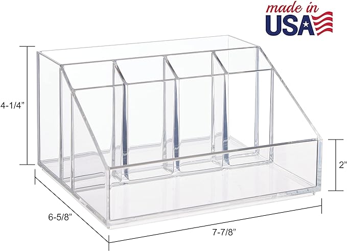 STORi Chloe Clear Plastic Stackable Desk Organizer, Rectangular 6-Compartment Office Supply Holder for Pens, Markers & Notepads, Made in USA