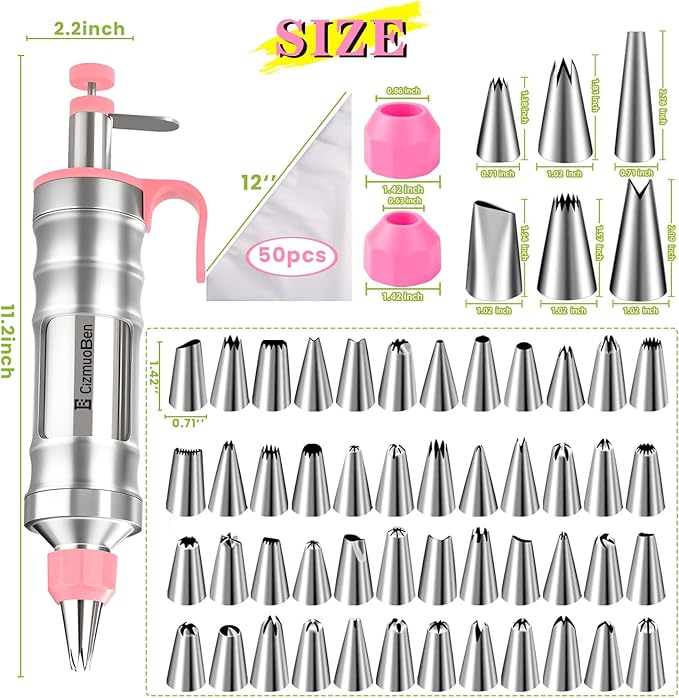 Dessert Decorating Syringe Set, Frosting Piping Kit icing piping kit 54 food-grade stainless steel piping nozzles for Baking, Decorating Cupcake, Deviled Eggs, Pink