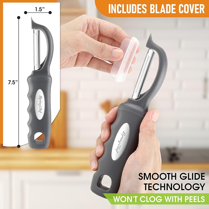 Spring Chef Swivel Potato Peeler for Kitchen with Ergonomic Handle, Gray | Premium Vegetable Peeler w/ Sharp Stainless Steel Blades, Multifunctional Food Peeler for Apple, Carrot, Cucumber, Fruit - Image 3