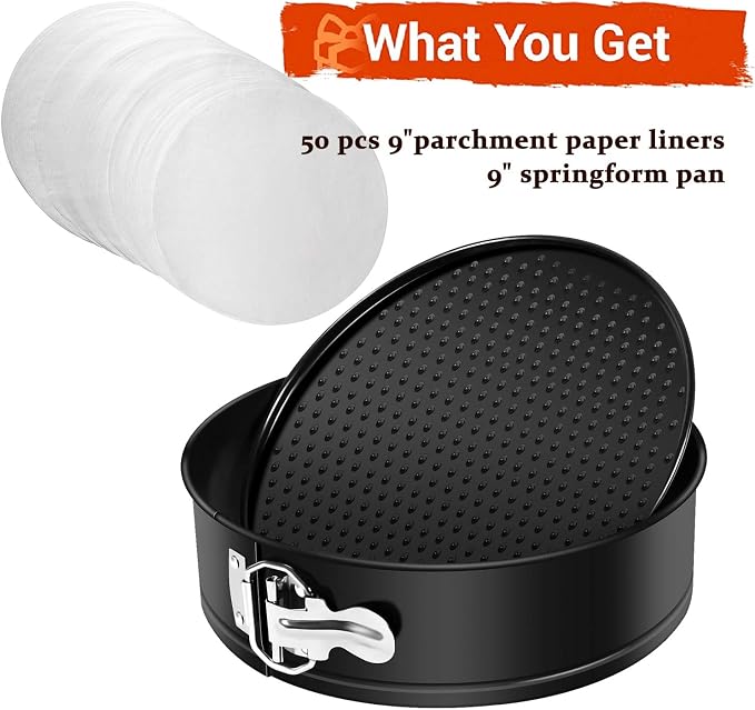 MASSUGAR 9 Inch Springform Pan Nonstick - Cheesecake Pan with Removable Bottom/Leakproof - Round Cake Pan with 50 Pcs Parchment Paper Liners - Fits 6 Qt 8 Qt Pressure Cooker - Image 2