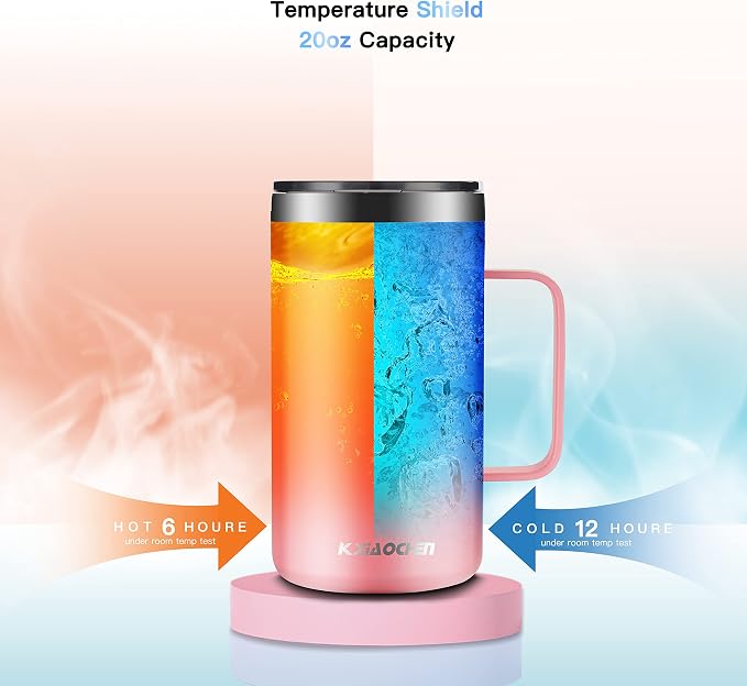 KXIAOCHEN 20 oz Insulated Coffee Mug, Coffee Cup with Lid and Wide Handle | 18/8 stainless steel, 6+ hours hot or 12+ hours cold, wide mouth, no-sweat exterior, for office, work, home and camping - Image 5