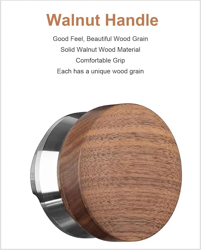 HEEPDD 53mm Coffee Distributor Tamper Adjustable Coffee Leveler Coffee Leveling Tool with Stainless Steel Base Walnut Wood Handle for Single Head Coffee Machine