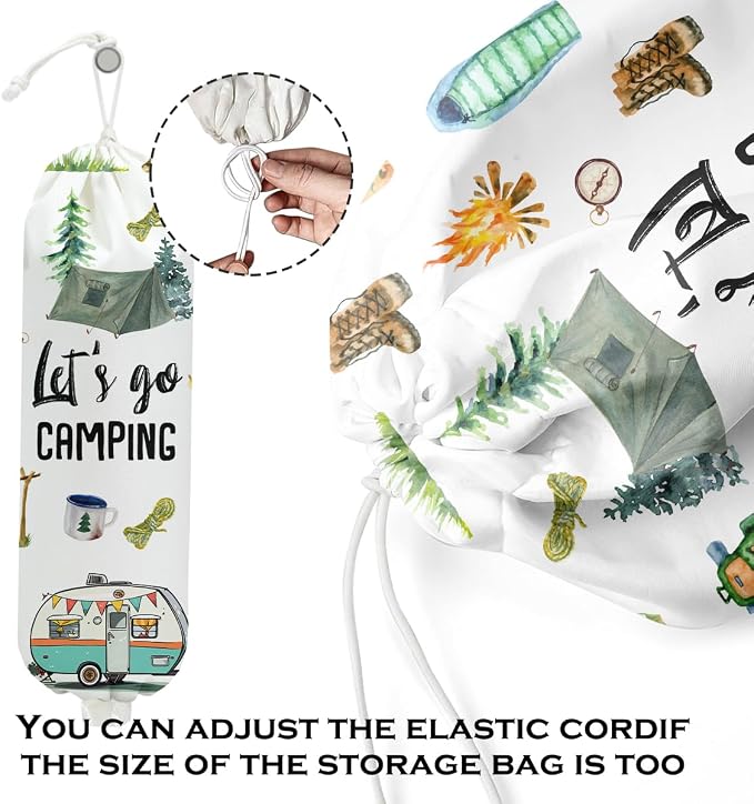 Camping Plastic Bag Holder, Wall Mount Trash Bag Holder, Tent Rv Bonfire Reusable Grocery Bags Organizer Storage Dispenser for Camp Kitchen Pantry, Camping Gifts for Women Men Camper - Image 4