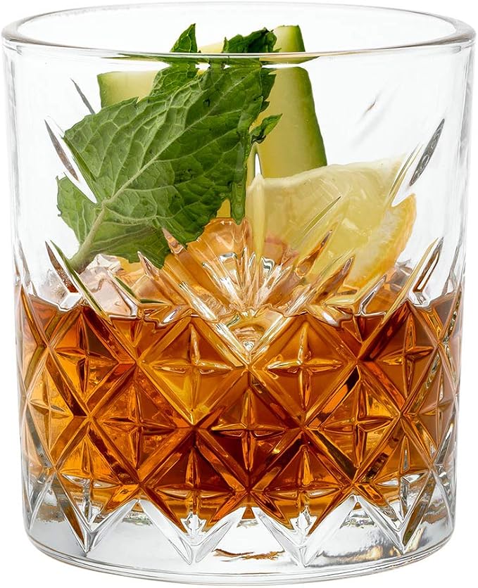 Restaurantware Timeless 12 Ounce Old Fashioned Glasses Set of 12 Etched Whiskey Glasses - Dishwasher-Safe Chip-Resistant Clear Glass Old Fashioned Glassware Lead-Free For Cocktails Or Beverages by Restaurantware