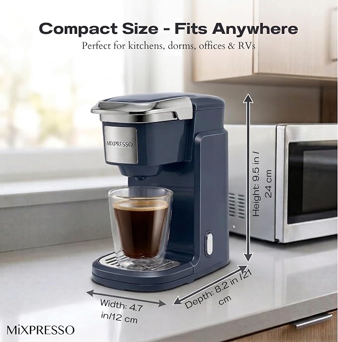 Mixpresso Single Serve Coffee Maker K Cup Coffee Maker for K Pods & Grounds | Compact 800W Gray Coffee Machine with 12 Oz Water Tank, Fast Brew & Auto Shut-Off, Small Design for Travel, Office, RV & Dorm - Image 2