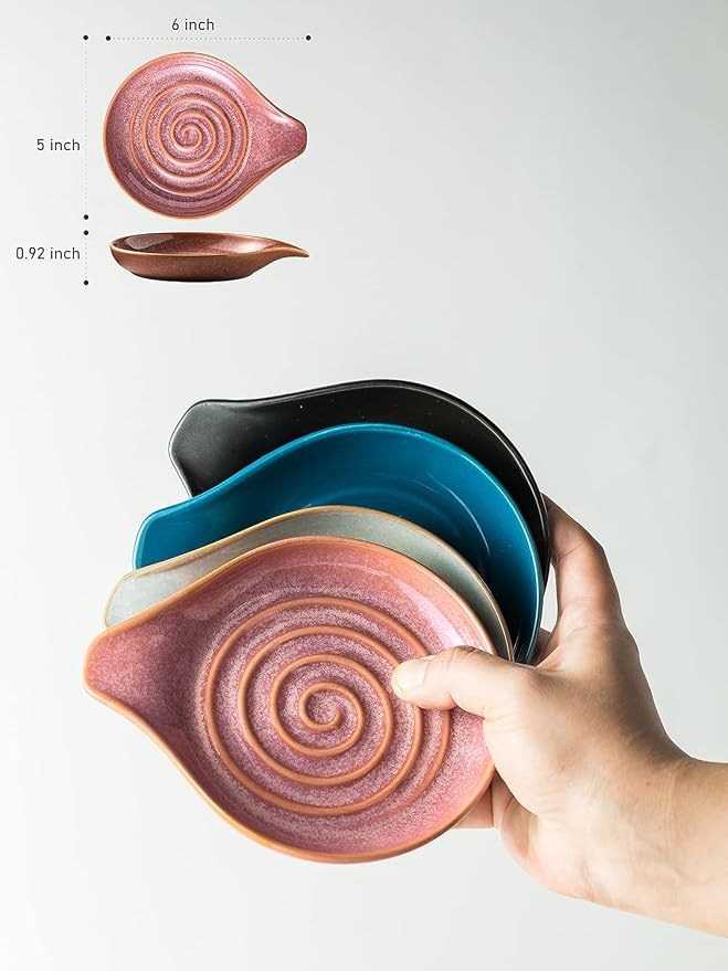 Spoon Rest, Ceramic Cooking Spoon Holder for Kitchen Counter, Large Utensil Rest for Spoons, Ladles, Tongs, Spatula, 5 Inches (Reactive Red Glazed) | Large Utensil Rest for Ladle Tong Spatula Coffee Tea Spoon | Cute Kitchen Accessories, Dishwasher Safe... - Image 3