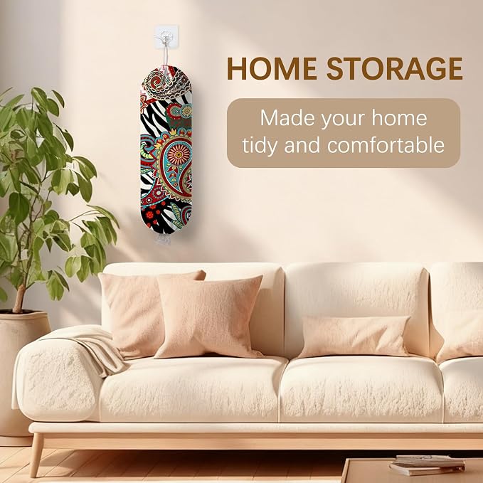 Plastic Bag Holder Bohemian Bag Holder Dispenser, Plastic Grocery Organizer & Wall Mount Paper Trash Bags Saver Storage for Kitchen Home Pantry Decor, Shopping Bags Storage Dispenser - Image 9