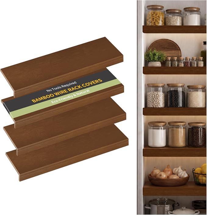 Wire Shelf Covers, Bamboo Wire Rack Covers for Pantry, Closet，Kitchen (4pcs, 40" W x 12" D, Walnut) by ClimbHope
