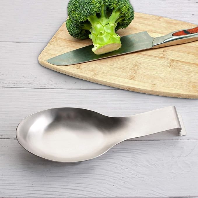 VanlonPro Stainless Steel Spoon Rest, Spatula Ladle Holder, Stainless Steel Utensil Spoon Rest Holder, Brushed Finish, Dishwasher Safe 9.8 x 3.7 Inch (Silver 2PCS) - Image 4
