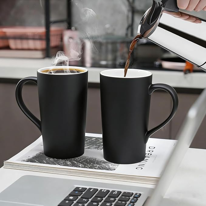 Number Pattern Simple Pure Large Milk Mug, Tall Black Ceramic Coffee Cup, 20 oz - Image 2