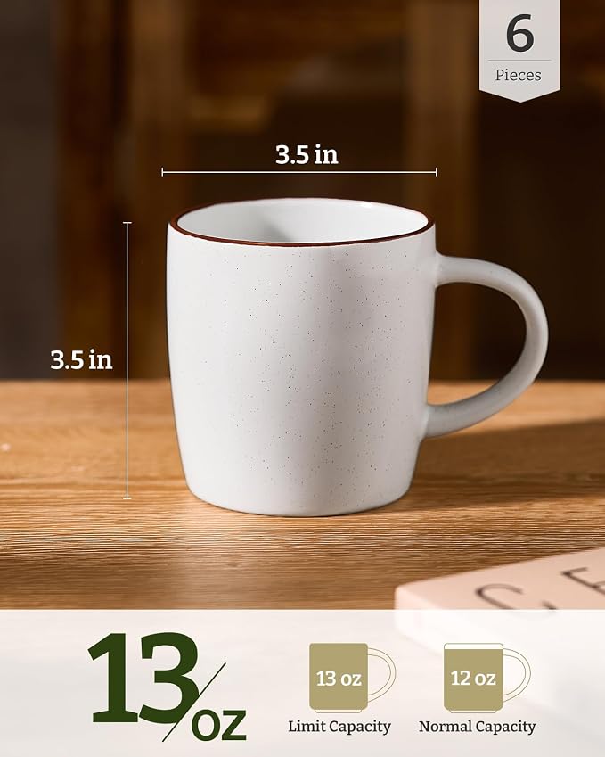 famiware Mercury Coffee Mugs 13 oz, Coffee Mugs Set of 6 with Handle, Ceramic Cups for Latte, Hot Tea, Cappuccino, Mocha, Cocoa, White - Image 4