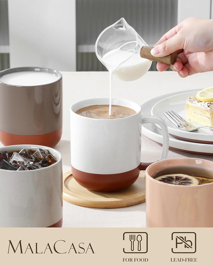 MALACASA Ceramic Coffee Mugs Set of 4, 16oz Coffee Cups, Modern Farmhouse Mugs for Coffee, Latte, Tea, Hot Chocolate, Cappuccino, Milk, Microwave & Dishwasher Safe, Multicolor, Series TARA - Image 3