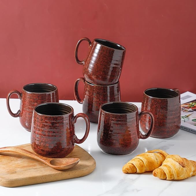 Hasense Coffee Mugs 8 oz, Ceramic Small Espresso Cups Set of 6, Mini Cups with Handle for Coffee, Tea and Cocoa, Modern Mugs for Mother's Day Gift, Dishwasher & Microwave Safe, Red - Image 5