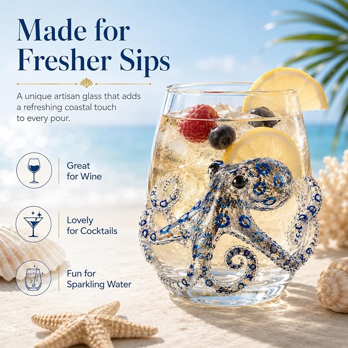 12oz Artisanal Blue Ringed Octopus Glassware, 3D Ocean Animal Artisan Glassware Collection For Fresher Sips, Coastal Elegance & Elevated Home Bar Vibes (Jellyfish) - Image 5