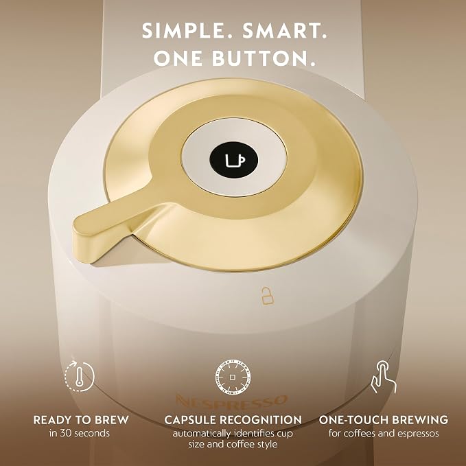 Nespresso Vertuo Next Coffee and Espresso Maker by De'Longhi, Creamy White and Gold | Creamy white and gold coffee machine with slim, sustainable design. Brews 6 cup sizes, espresso to 18 oz., topped with crema. - Image 6