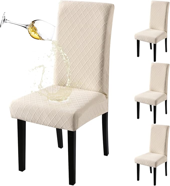 Fuloon Dining Chair Slipcover, Stretch Parson Chair Protector for Home | Waterproof Rhombic Jacquard-beige, Set of 2, Super Fit, Removable, Suits for Hotel, Dining Room, Ceremony, Banquet Party by Fuloon