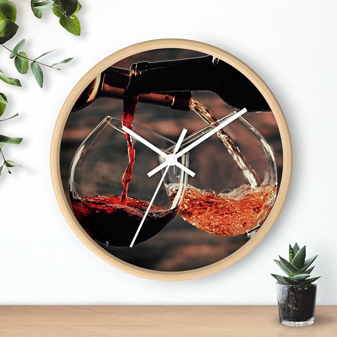 Mozingo ~ Wine Clock for Kitchen Bar Wall It's Wine O'clock Silent Time Gift Home Decor Made In USA, 10" (Hour Marks - None, Clock Frame Color - Natural Wood, Wine Theme #01) - Image 3