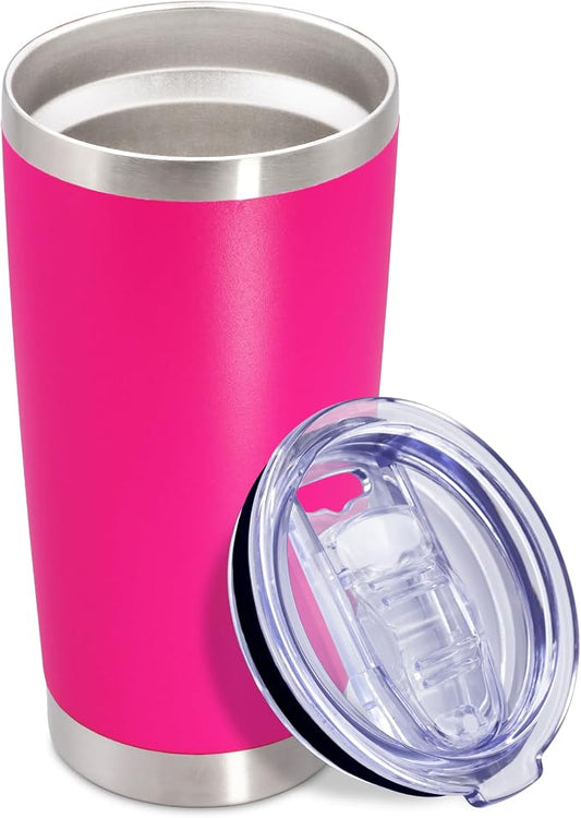 20oz Tumbler Insulated Coffee Tumblers with Lid Stainless Steel Hot Pink 1P | 20 oz Tumblers Double Wall Insulated Vacuum 20oz Coffee Mug Leak Proof Tumblers with Lid Powder Coated - Hot Pink 1 Pack by AEPDTD