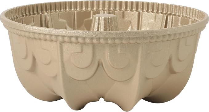 Martha Stewart Dunelle Decorative Fluted Cast Aluminun Round Cake Pan – 10-Cup Nonstick Tube Pan, Champagne Gold Bakeware - Image 5
