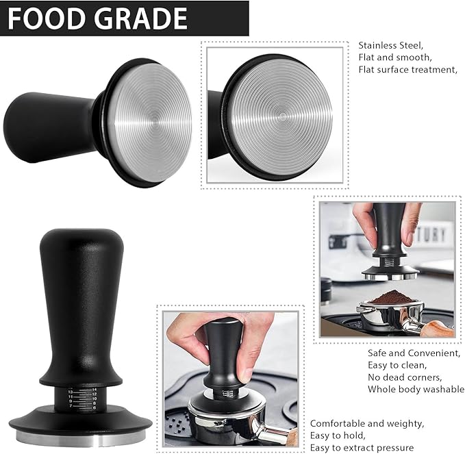 53mm Espresso Tamper, Professional Barista Coffee Tamper, Heavy-Duty Stainless-Steel Flat Base, Ergonomic Handle, Compatible with 53mm Portafilter, Coffee Accessory for Espresso lovers (53 mm)