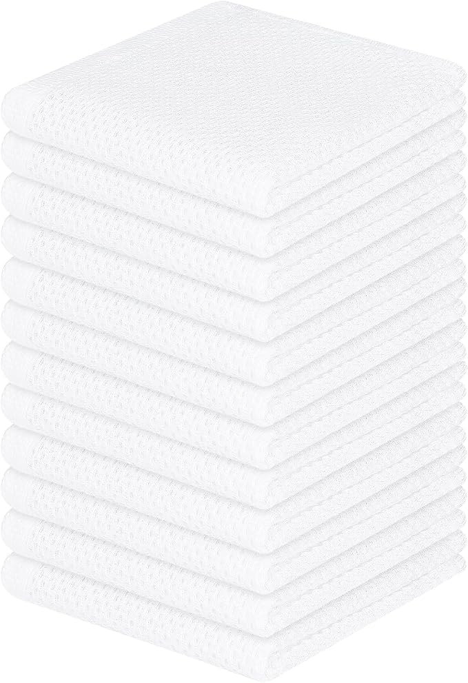 Homaxy 100% Cotton Waffle Weave Kitchen Dish Cloths 12-Pack, White | 12 x 12 Inches, Ultra Soft Absorbent Dish Towels, Quick Drying Dish Rags with Hanging Loop by Homaxy