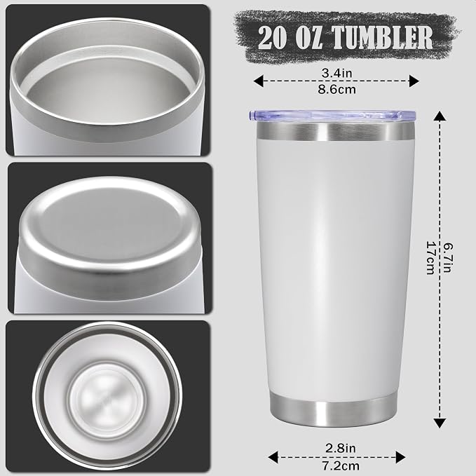 20oz Tumbler Insulated Coffee Tumblers with Lid Stainless Steel White 4P | 20 oz Tumblers Double Wall Insulated Vacuum 20oz Coffee Mug Leak Proof Tumblers with Lid Powder Coated - White 4 Pack - Image 4