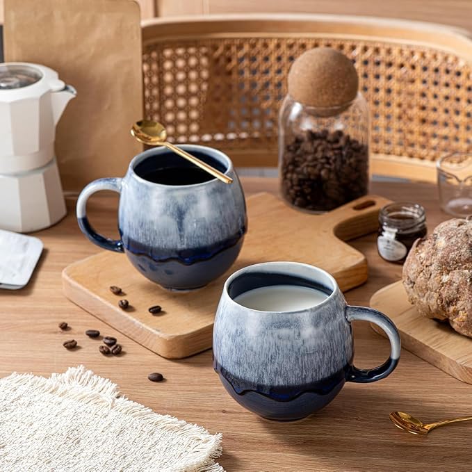 Ceramic Coffee Mug, Coffee Mug Set of 4,16 oz Coffee Cups | Stoneware Latte Cups for Tea & Cappuccino, Unique Holiday Gifts with Compact Ergonomic Small Handle, Aesthetic Nordic Design - Image 8