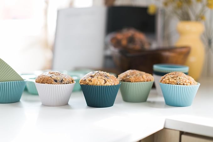 Reusable JUMBO Silicone Baking Cup, Non-Toxic, BPA Free, Dishwasher Safe, Jumbo, 12 Pack, White Blue Green - Image 3